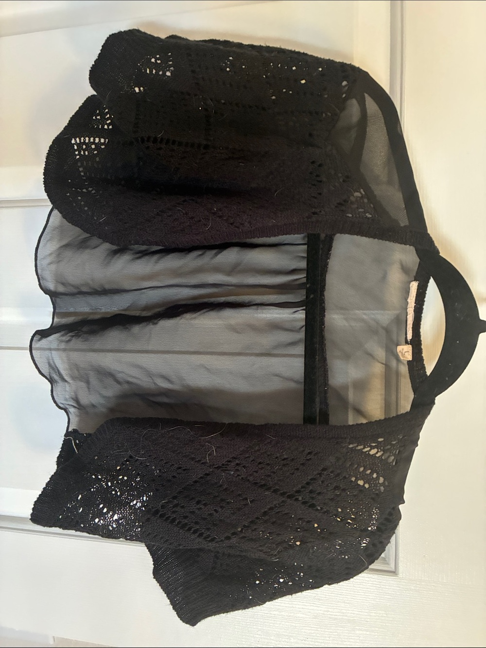 Black Crochet Sheer Open-Front Shrug